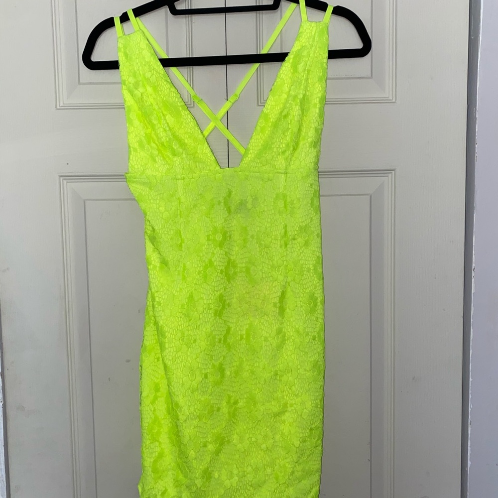 Neon Yellow lace mini dress